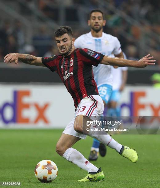 Patrick Cutrone of AC Milan in action during the UEFA Europa League group D match between AC Milan and HNK Rijeka at Stadio Giuseppe Meazza on...