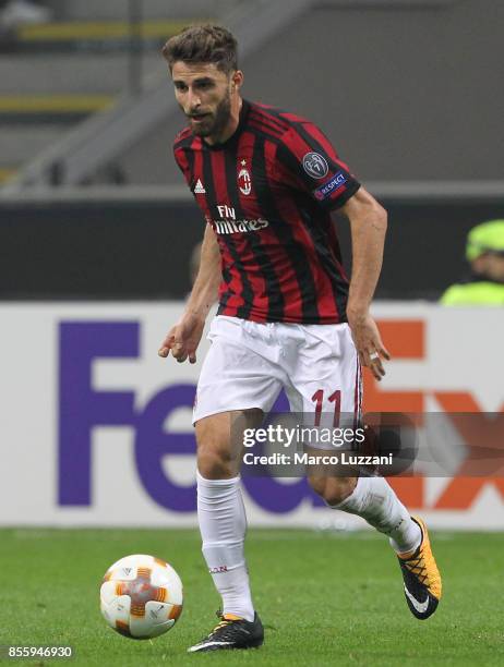 Fabio Borini of AC Milan in action during the UEFA Europa League group D match between AC Milan and HNK Rijeka at Stadio Giuseppe Meazza on September...