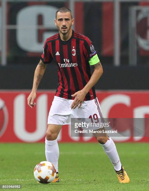 Leonardo Bonucci of AC Milan in action during the UEFA Europa League group D match between AC Milan and HNK Rijeka at Stadio Giuseppe Meazza on...