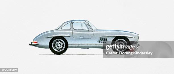 illustration of 1956 mercedes-benz 300sl gullwing coupe  - mercedes benz 300sl gullwing stock-grafiken, -clipart, -cartoons und -symbole