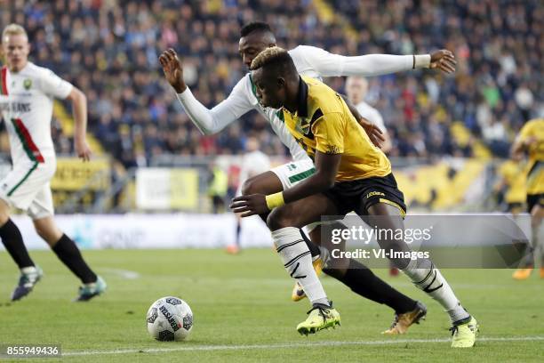 Wilfried Kanon of ADO Den Haag, Thierry Ambrose of NAC Breda during the Dutch Eredivisie match between NAC Breda and ADO den Haag at the Rat Verlegh...