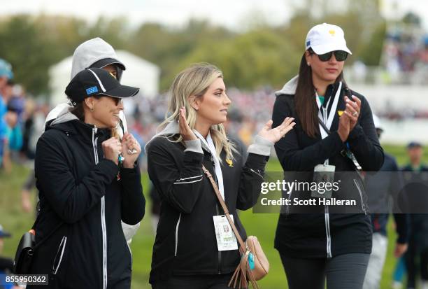 Wife Ellie Day and wife Hildegard Struppek during the Saturday morning foursomes matches during the third round of the Presidents Cup at Liberty...