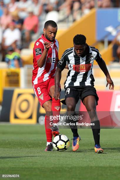 Aves midfielder Washington from Brazil vies with Portimonense forward Wilson Manafa from Portugal for the ball possession during the match between...