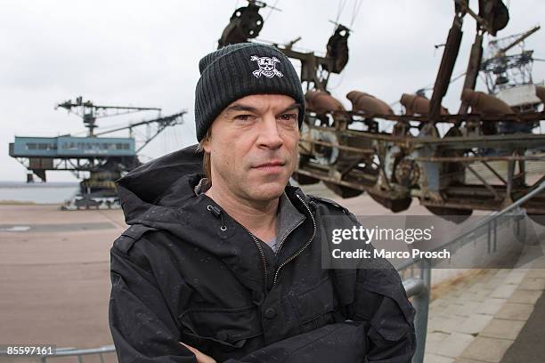 Singer Campino of German band 'Die Toten Hosen' visits Ferropolis preparing the June concert on March 25, 2009 in Graefenhainichen, Germany.