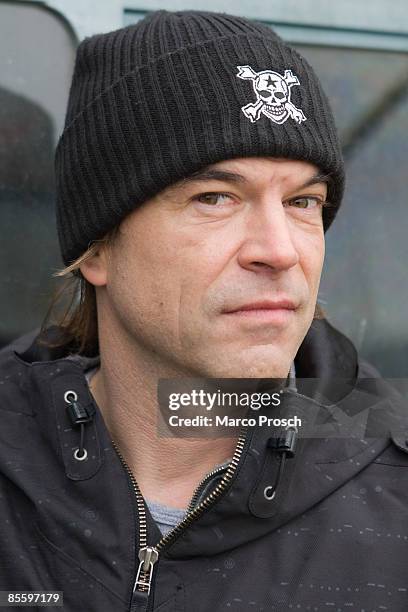 Singer Campino of German band 'Die Toten Hosen' visits Ferropolis preparing the June concert on March 25, 2009 in Graefenhainichen, Germany.