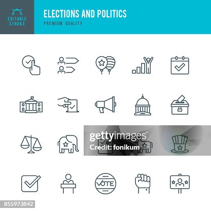 Elezioni e politica - Set di icone a linea sottile Elezioni e politica - Set di icone a linea sottile