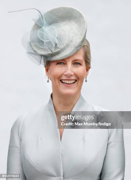 Sophie, Countess of Wessex takes the salute as she attends the Headley Court Farewell Parade on September 29, 2017 in Dorking, England. A service of...