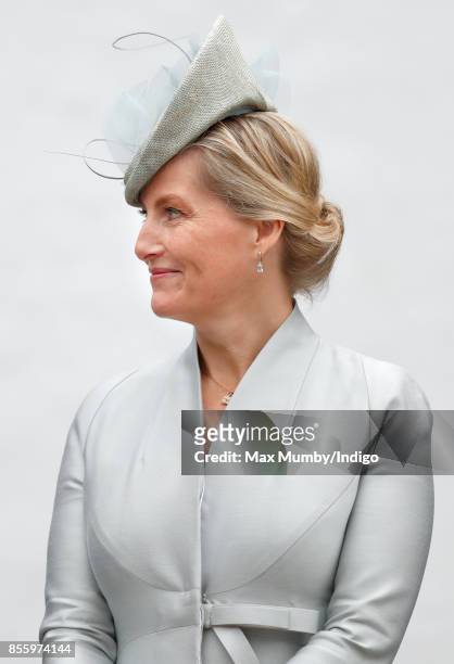 Sophie, Countess of Wessex takes the salute as she attends the Headley Court Farewell Parade on September 29, 2017 in Dorking, England. A service of...
