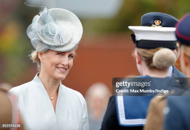 Sophie, Countess of Wessex inspects the troops as she attends the Headley Court Farewell Parade on September 29, 2017 in Dorking, England. A service...