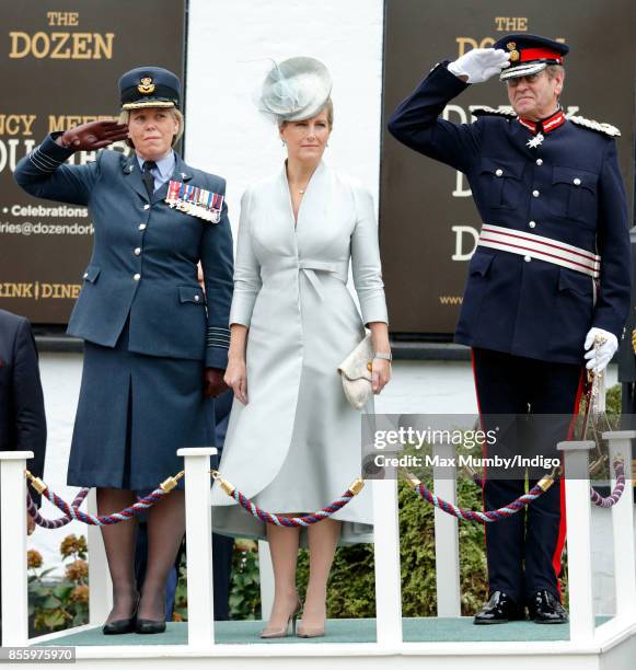 Sophie, Countess of Wessex takes the salute as she attends the Headley Court Farewell Parade on September 29, 2017 in Dorking, England. A service of...