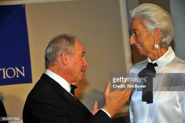 American businessman Stephen Schwarzman and French lawyer & politician Christine Lagarde speaks during the annual Appeal of Conscience awards dinner...