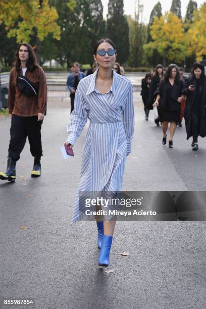 Actress, Kang Jiyoung, attends the Haider Ackermann show as part of the Paris Fashion Week Womenswear Spring/Summer 2018 on September 30, 2017 in...
