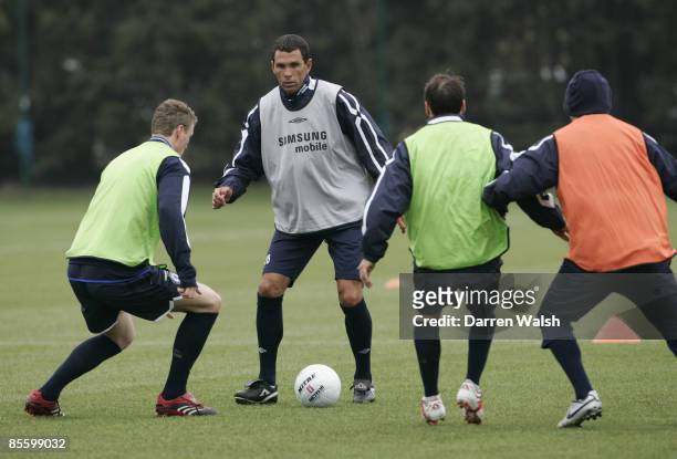 Ex Chelsea legends Gianfranco Zola and Gus Poyet train with Chelsea today ahead of tomorrows match at Macclesfield Town