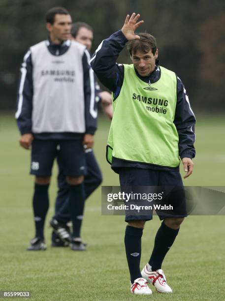 Ex Chelsea legends Gianfranco Zola and Gus Poyet train with Chelsea today ahead of tomorrows match at Macclesfield Town