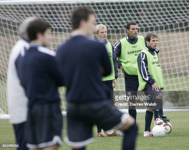 Ex Chelsea legends Gianfranco Zola and Gus Poyet train with Chelsea today watched by John Terry and Joe Cole ahead of tomorrows match at Macclesfield...