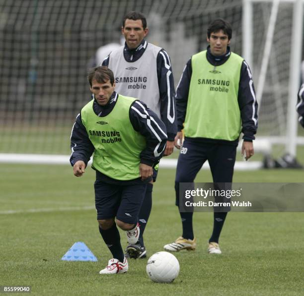 Ex Chelsea legends Gianfranco Zola and Gus Poyet train with Chelsea today ahead of tomorrows match at Macclesfield Town