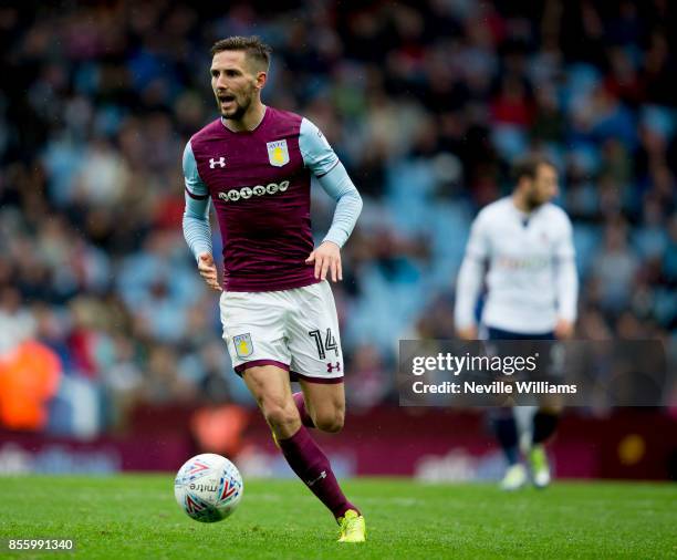 Conor Hourihane of Aston Villa during the Sky Bet Championship match between Aston Villa and Bolton Wanderers at Villa Park on September 30, 2017 in...