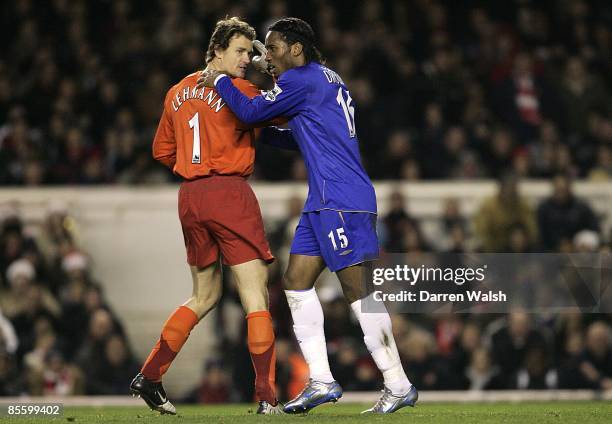 Arsenal goalkeeper Jens Lehmann and Chelsea's Didier Drogba