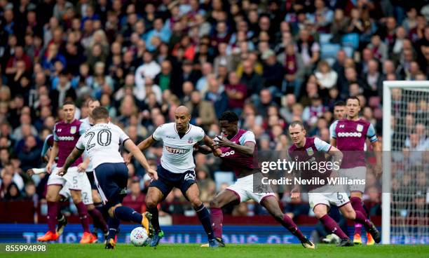 Keinan Davis of Aston Villa during the Sky Bet Championship match between Aston Villa and Bolton Wanderers at Villa Park on September 30, 2017 in...