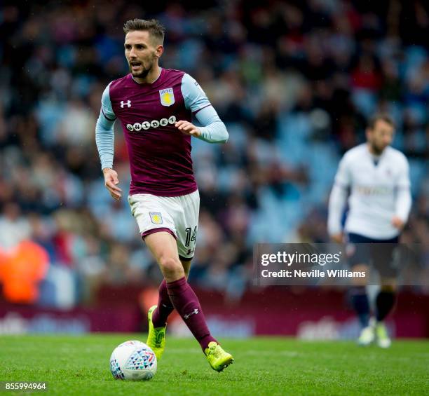 Conor Hourihane of Aston Villa during the Sky Bet Championship match between Aston Villa and Bolton Wanderers at Villa Park on September 30, 2017 in...