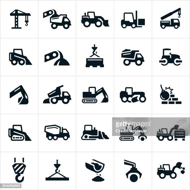heavy equipment icons - manufacturing equipment stock illustrations