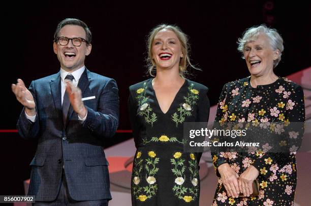 Christian Slater, Annie Starke and Glenn Close during 65th San Sebastian Film Festival Ceremony at Kursaal on September 30, 2017 in San Sebastian,...