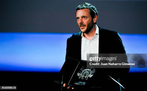 Bodgan Dumitrache receives the 'Concha de plata' to the best actor Award for the 'Pororoca' film during 65th San Sebastian Film Festival at Kursaal...