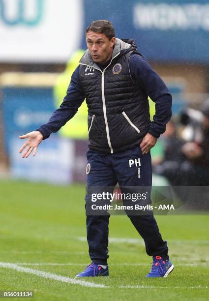 Paul Hurst manager of Shrewsbury Town during the Sky Bet League One match between Shrewsbury Town and Scunthorpe United at New Meadow on September...