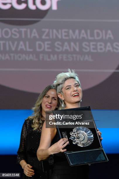 Anahi Berneri receives the 'Concha de Plara' Award for the Alanis film during 65th San Sebastian Film Festival at Kursaal on September 30, 2017 in...