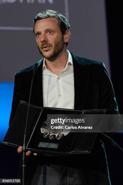 Bodgan Dumitrache receives the 'Concha de plata' to the best actor Award for the 'Pororoca' film during 65th San Sebastian Film Festival at Kursaal...