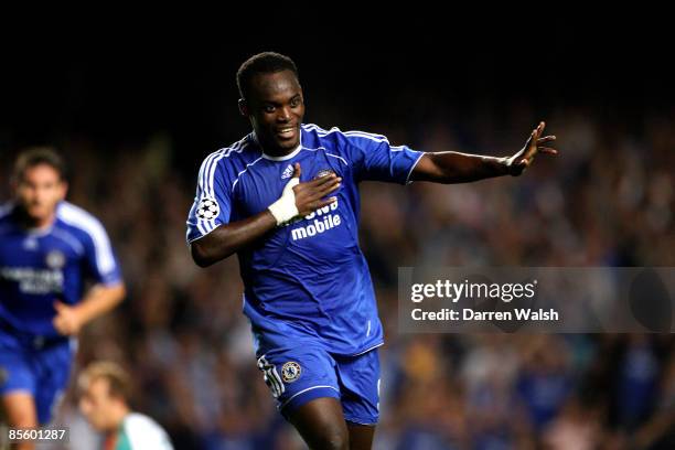 Chelsea's Michael Essien celebrates after scoring the opening goal against Werder Bremen