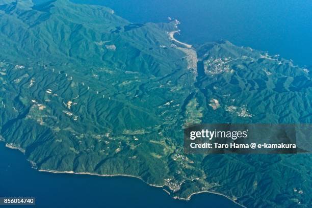 minamiosumi town in kagoshima prefecture in japan daytime aerial view from airplane - kagoshima prefecture fotografías e imágenes de stock