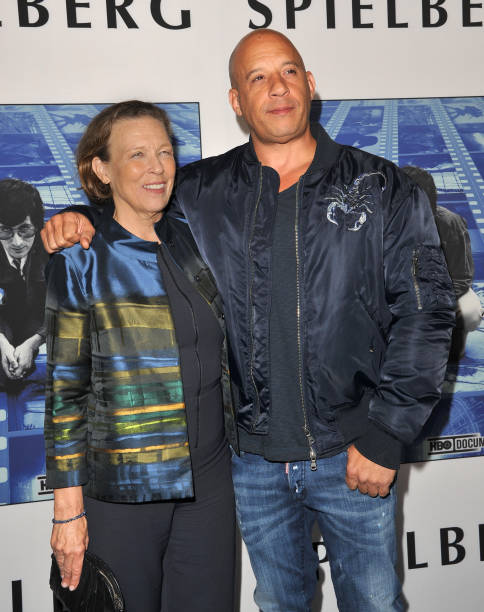 Actor Vin Diesel and mom Delora Vincent arrive at the HBO Premiere of 'Spielberg' at Paramount Studios on September 26, 2017 in  Hollywood, California.