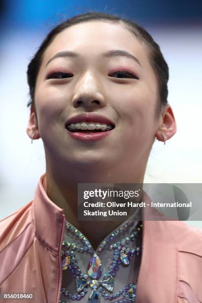 Hyun Soo Lee of Korea looks on prior to the Junior Ladies Free Skating Program during day four of the ISU Junior Grand Prix of Figure Skating at Dom...
