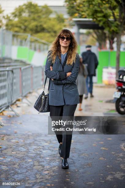 Caroline de Maigret is seen outside Haider Ackermann during Paris Fashion Week Spring/Summer 2018 on September 30, 2017 in Paris, France.