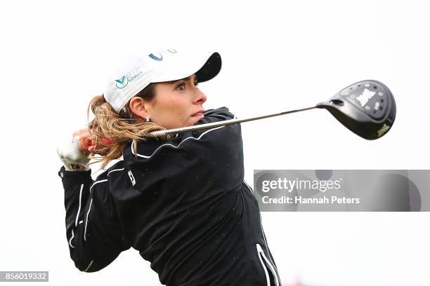 Gaby Lopez of Mexico tees off during day four of the New Zealand Women's Open at Windross Farm on October 1, 2017 in Auckland, New Zealand.