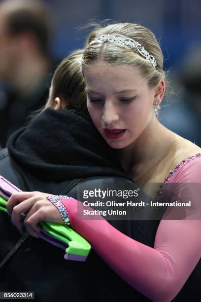 Silvia Hugec of Slovakia after the Junior Ladies Free Skating Program during day four of the ISU Junior Grand Prix of Figure Skating at Dom Sportova...