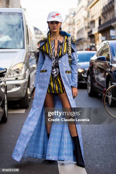 Sita Abellan is seen after the Vivienne Westwood show during Paris Fashion Week Womenswear SS18 on September 30, 2017 in Paris, France.