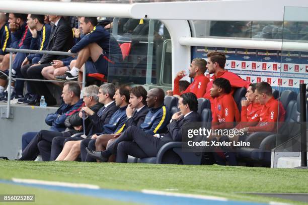 Maxwell, Zoumana Camara, Juan Carlos Carcedo and Unai Emery of Paris Saint-Germain during the Ligue 1 match between Paris Saint-Germain and FC...