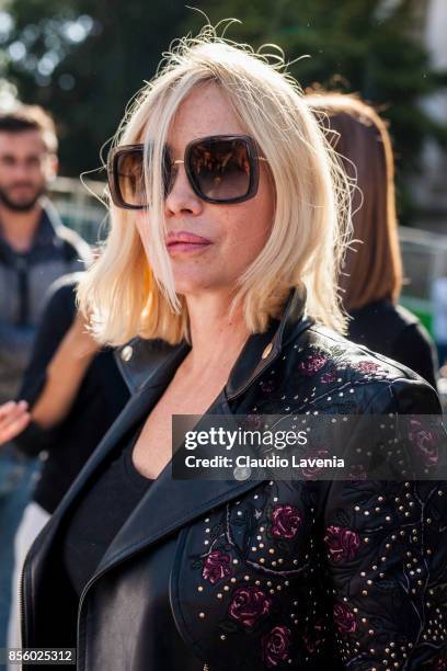 French actress Emmanuelle Beart is seen after the Elie Saab show during Paris Fashion Week Womenswear SS18 on September 30, 2017 in Paris, France.
