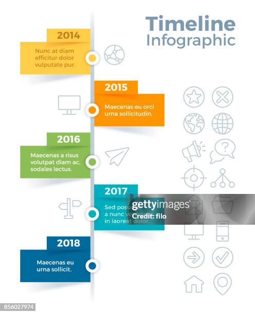 ilustrações, clipart, desenhos animados e ícones de infográfico de timeline vertical - cronologia auxiliar visual