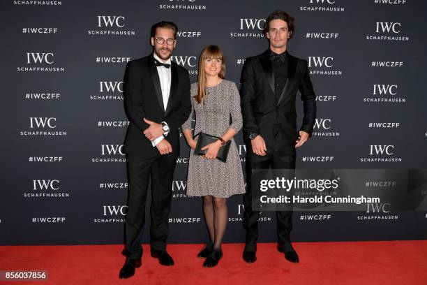 Maximilian Goetz, Sofia Wiedenroth and Patrick Seabase attend the IWC 'For the Love of Cinema' Gala Dinner at AURA Zurich on 30 September, 2017 in...