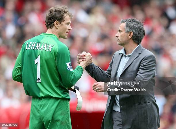 Arsenal's goalkeeper Jens Lehmann shakes hands with Chelsea's manager Jose Mourinho after the final whistle