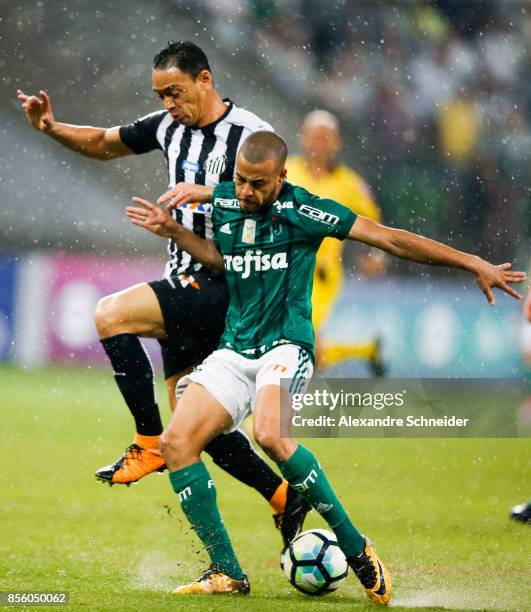 Ricardo Oliveira of Santos and Mayke of Palmeiras in action during the match between Palmeiras and Santos for the Brasileirao Series A 2017 at...