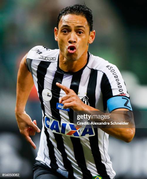 Ricardo Oliveira of Santos celebrates their first goal during the match between Palmeiras and Santos for the Brasileirao Series A 2017 at Allianz...