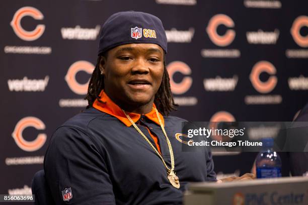 Chicago Bears inebacker Danny Trevathan during a news conference at Halas Hall on March 10 in Lake Forest, Ill.