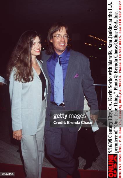 Century City, CA. Kevin Sorbo with his wife, Sam Jenkins at the L.A. Premiere of "One True Thing."