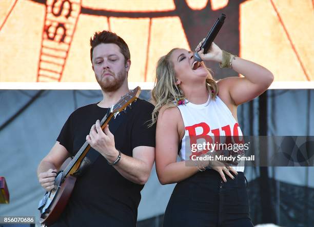 Recording artist Lauren Alaina performs during the Route 91 Harvest country music festival at the Las Vegas Village on September 30, 2017 in Las...
