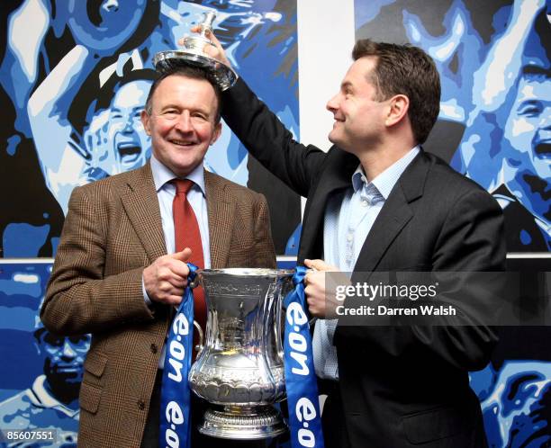 Former Chelsea player John Hollins and his son BBC sports presenter Chris Hollins on a tour around Stamford Bridge