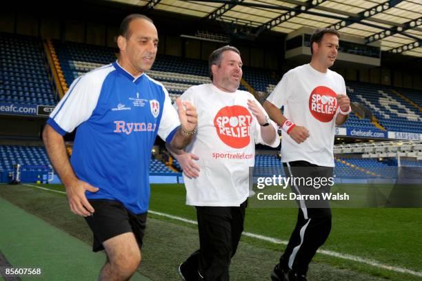 Theo Paphitis, Chris Moyles and Peter Jones during their mile run for sport relief